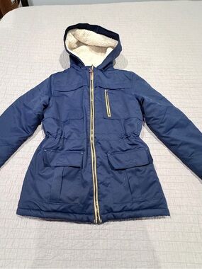 Cat & Jack Navy Puffer Jacket with Sherpa Hood Lining